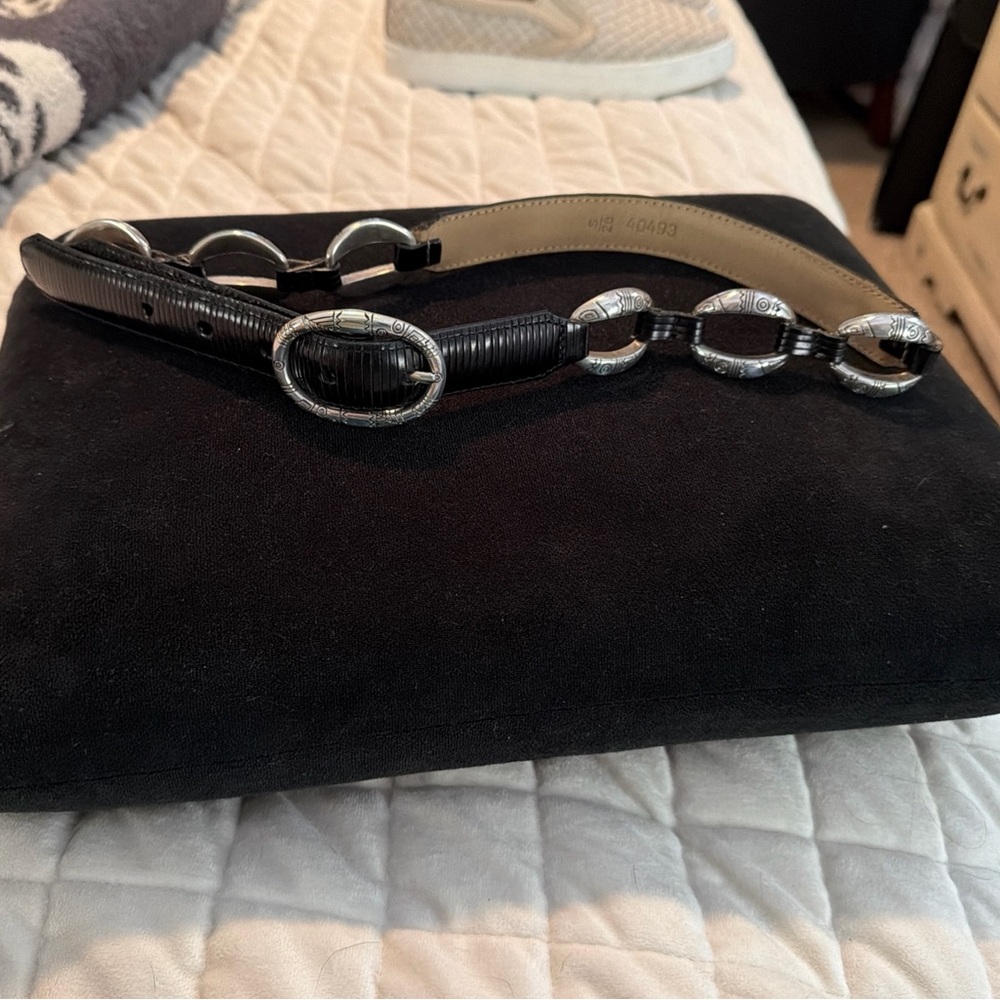 Brighton Black Leather Silver Metal Details Belt Small Vintage Made USA